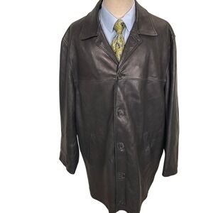 Brooks Brothers 1819 Overcoat Mens XL Black Lambskin Leather Button Mid Length